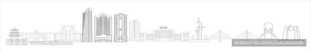 汕头地标建筑线稿矢量