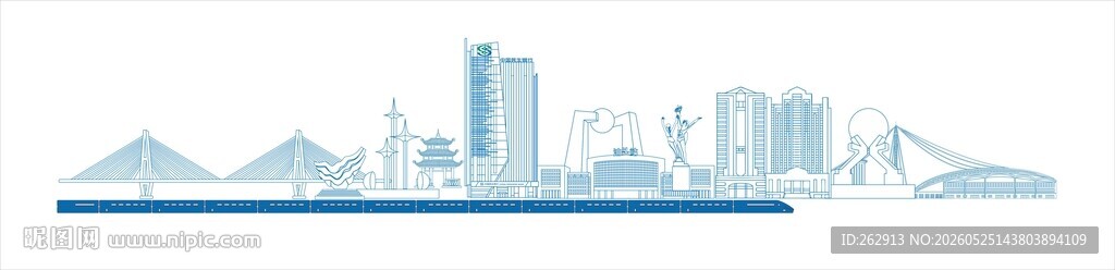 民生银行与汕头城市建筑线稿