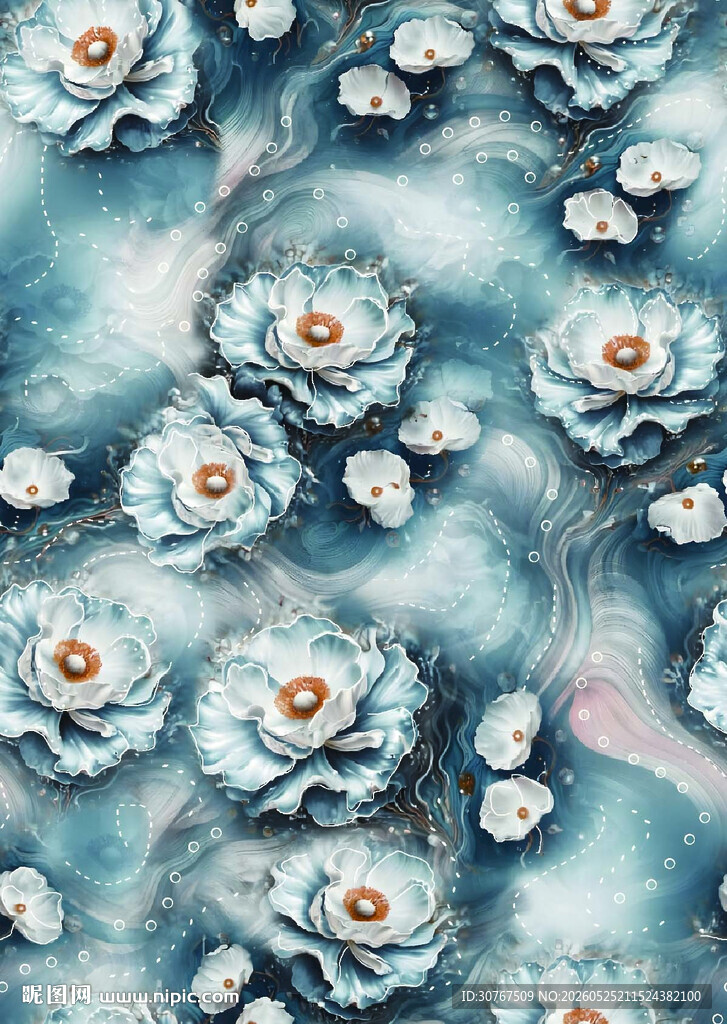 蓝调花卉梦幻图案纹理