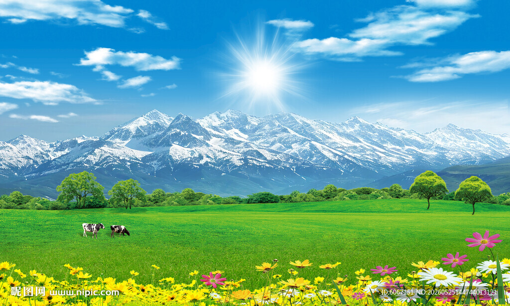 蓝天白云大草原背景