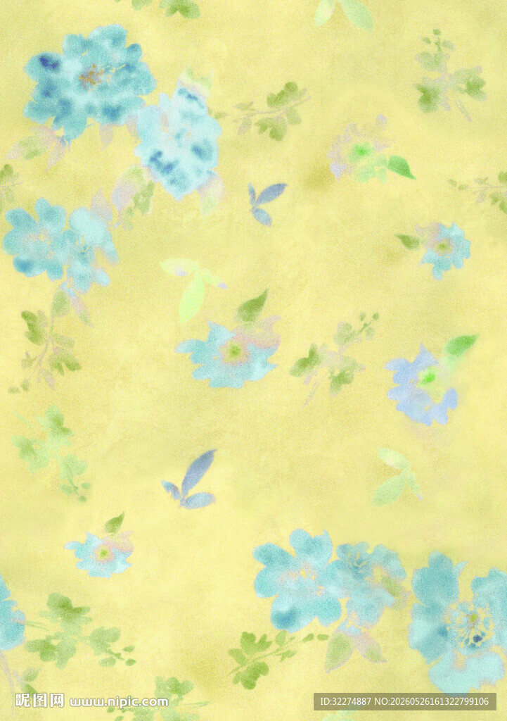 淡黄色底蓝花清新图案