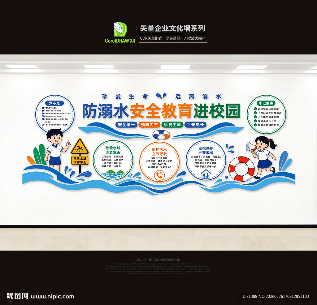 防溺水安全教育进校园文化墙