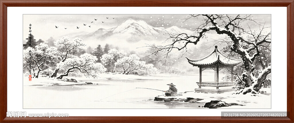 雪景山水画寒江独钓