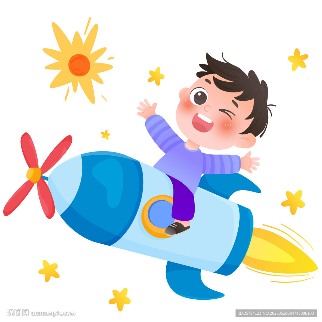 太空宇宙探索坐火箭男孩儿童插画