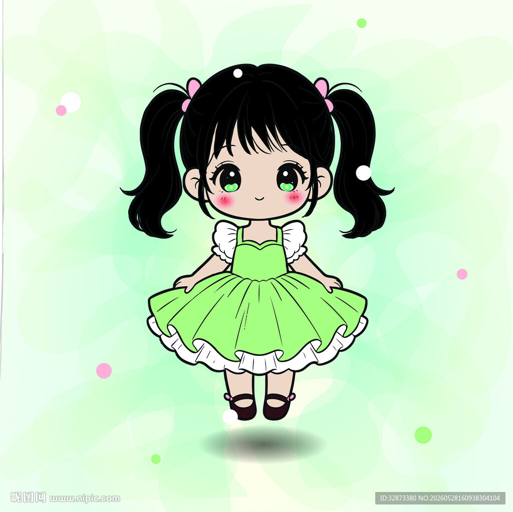 手绘矢量图可爱卡通小女孩卡通人