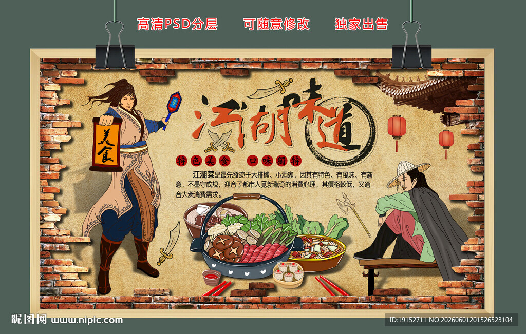 江湖味道美食复古背景墙