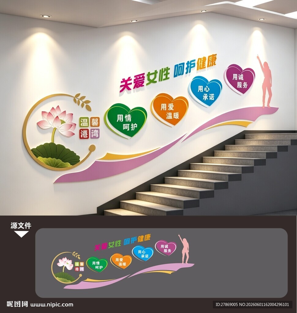 女子妇产科医院楼梯间楼道文化墙