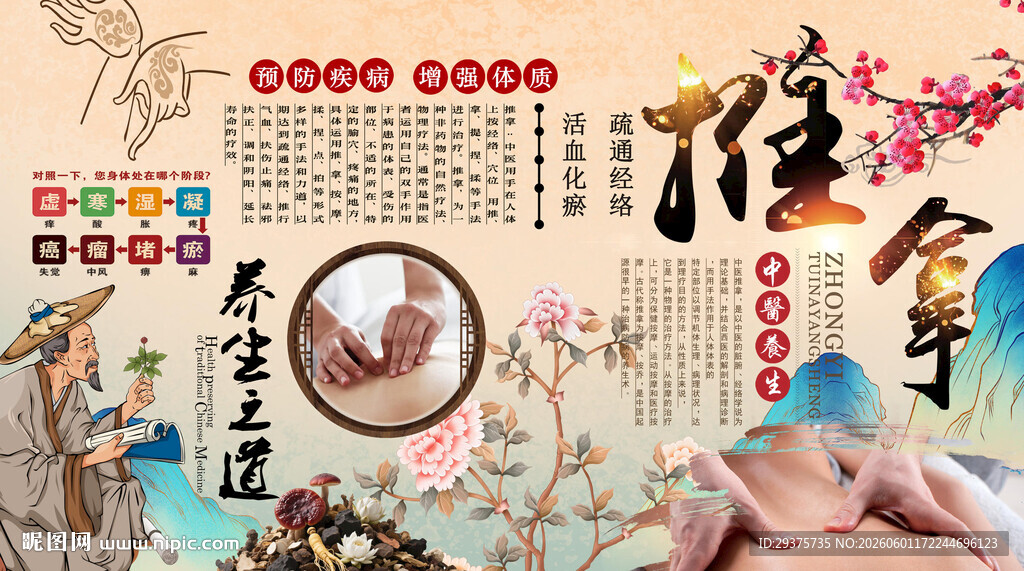 推拿养生背景墙