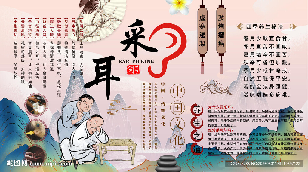 采耳养生背景墙