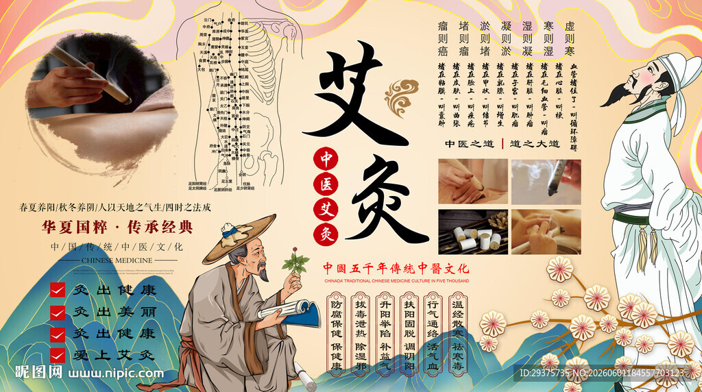 中医艾灸背景墙