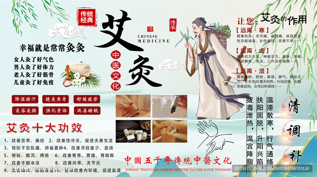 中医艾灸背景墙