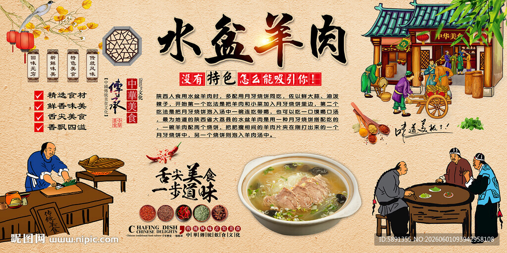 水盆羊肉背景墙