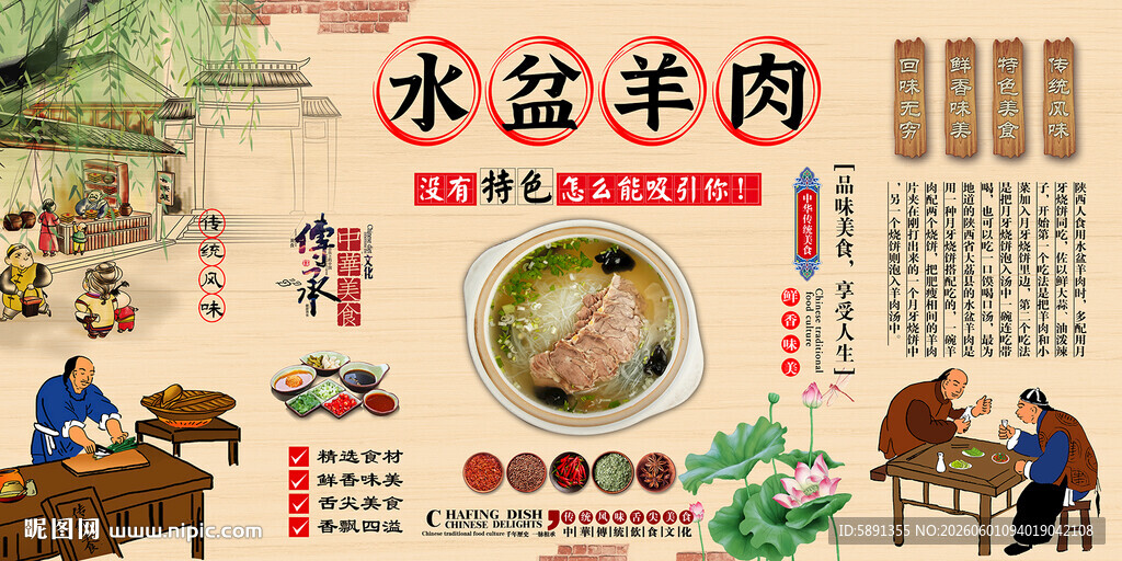 水盆羊肉背景墙