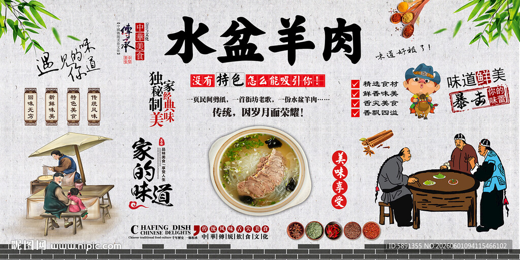 水盆羊肉背景墙
