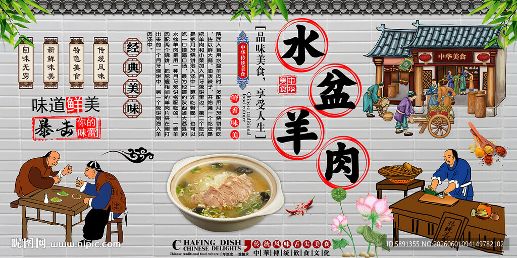 水盆羊肉背景墙