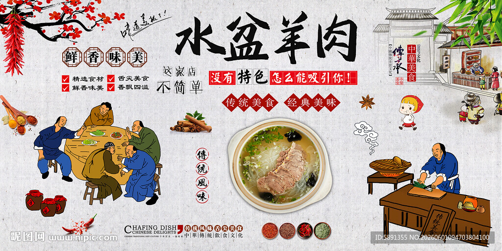 水盆羊肉背景墙