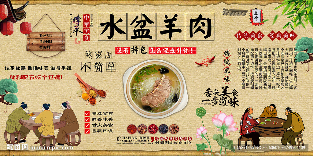 水盆羊肉背景墙