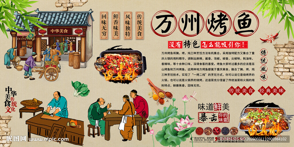 万州烤鱼背景墙