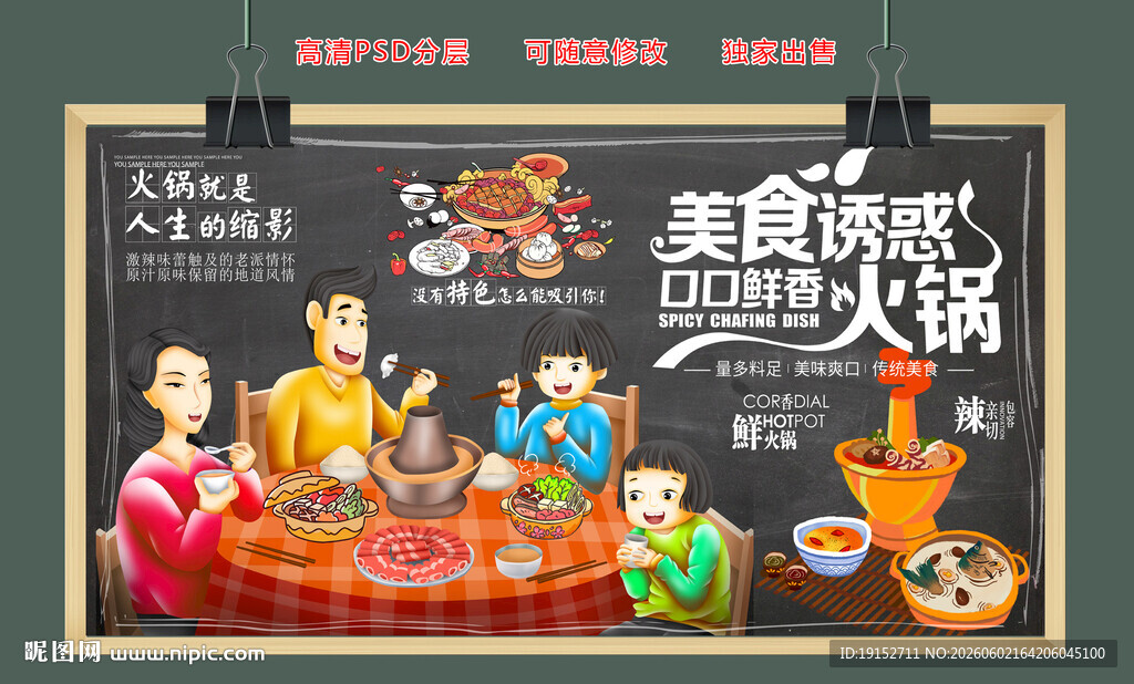 手绘卡通火锅美食黑板背景