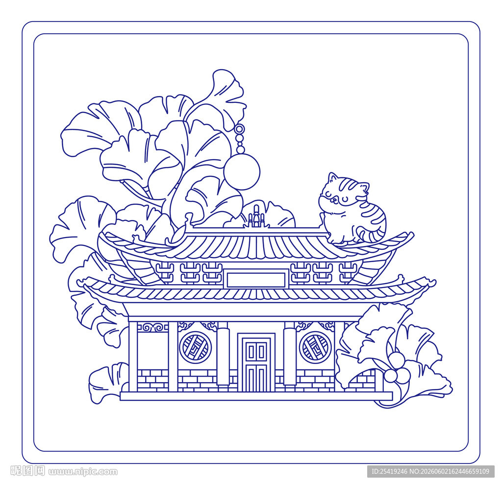 中式山西地标建筑与猫的雅致图景