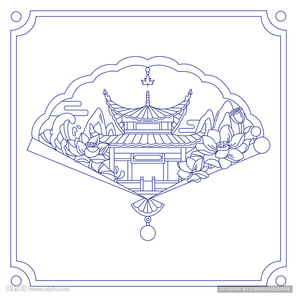 中式扇形古建筑图案设计长沙文创