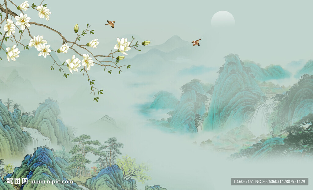 中式古风千里江山图背景墙