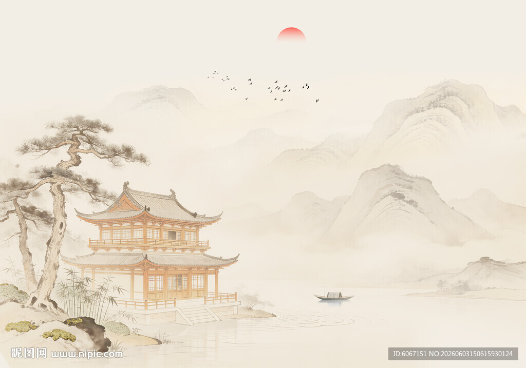 中式古风古典山水画背景
