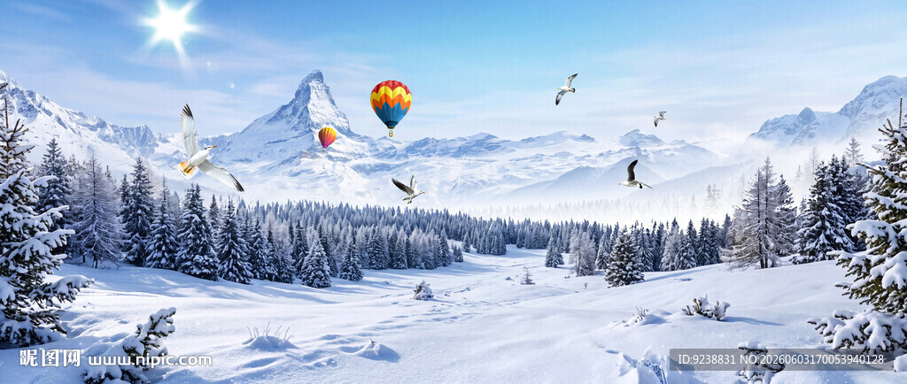 冬天雪山风景画