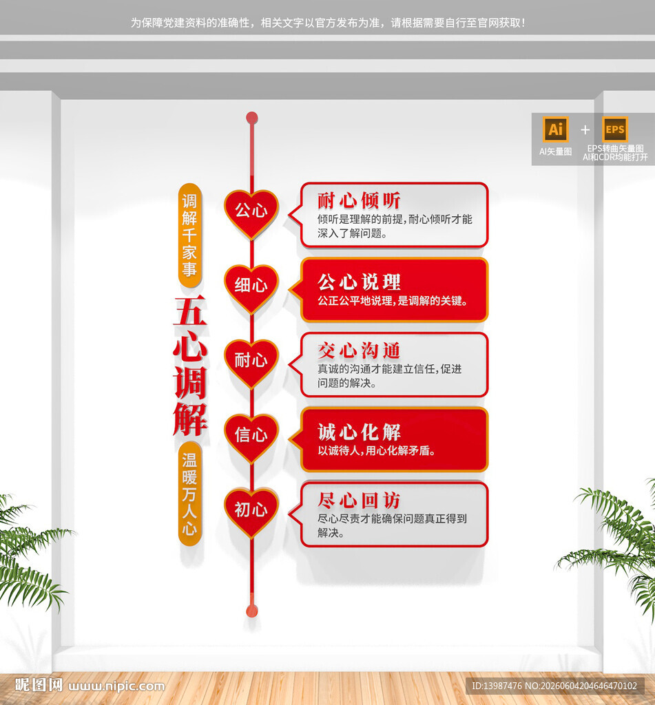 竖版五心调解室文化墙