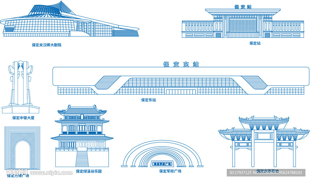保定城市建筑剪影景点