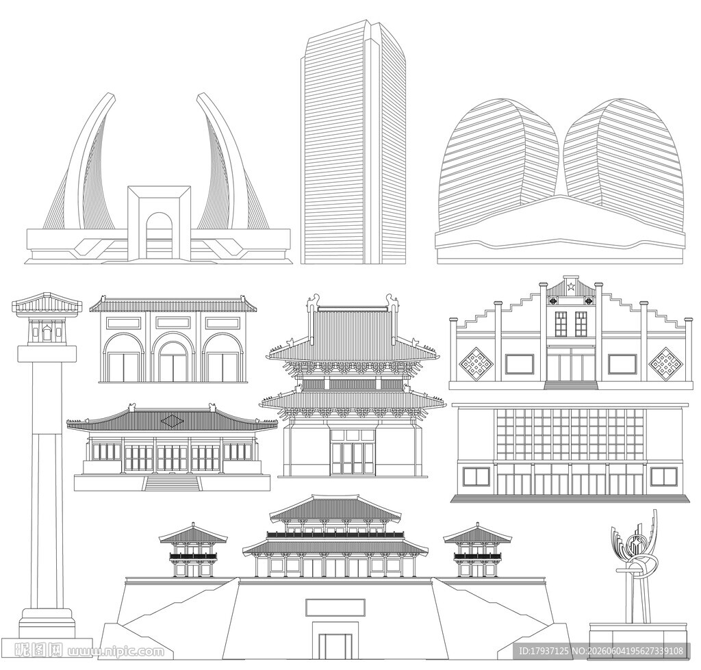 保定城市建筑剪影景点
