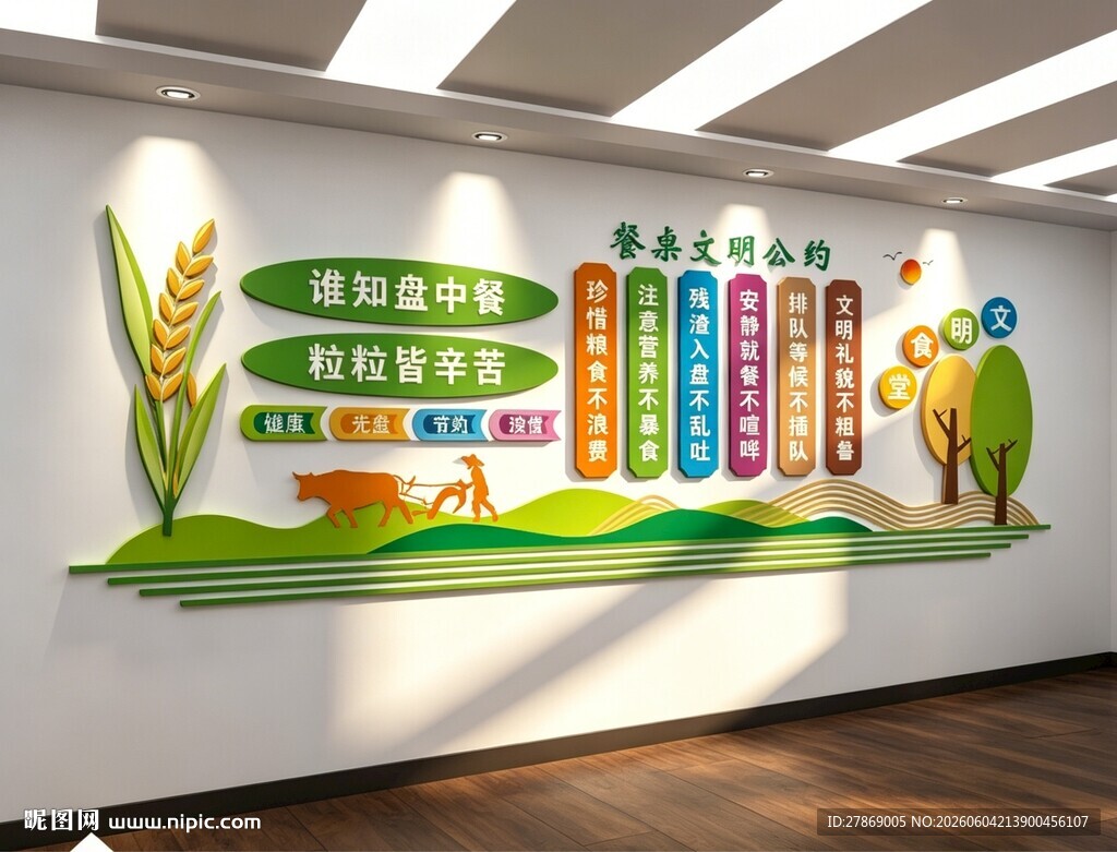 食堂餐厅餐桌文明公约文化墙