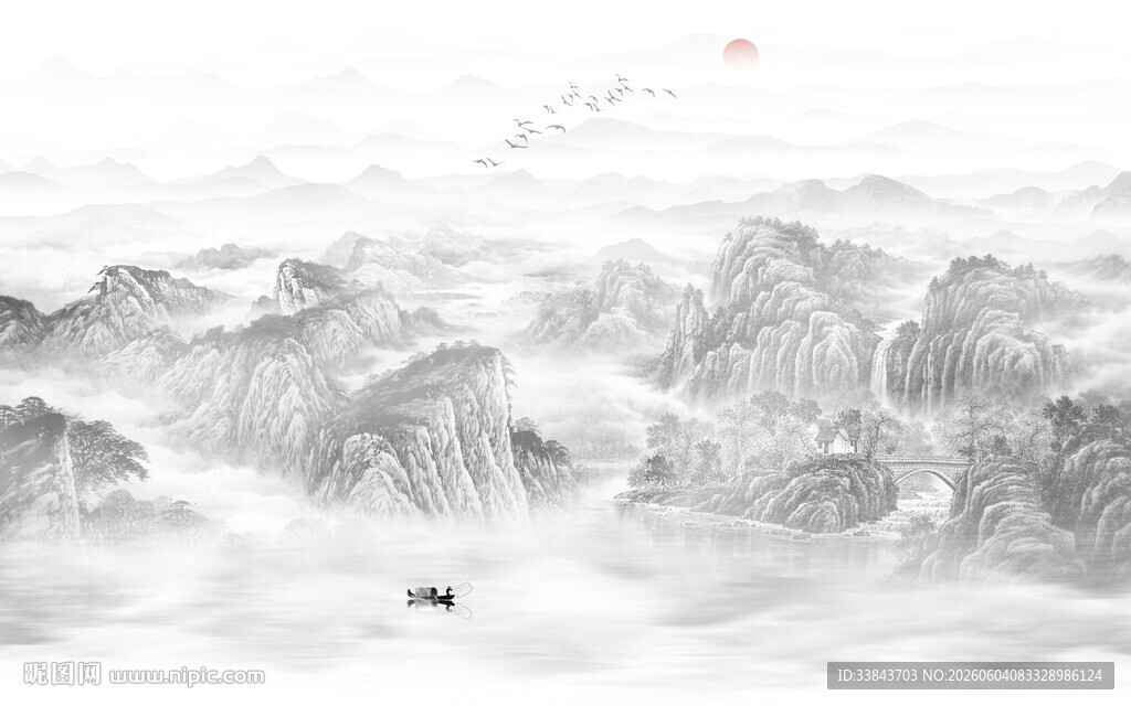 新中式水墨山水画