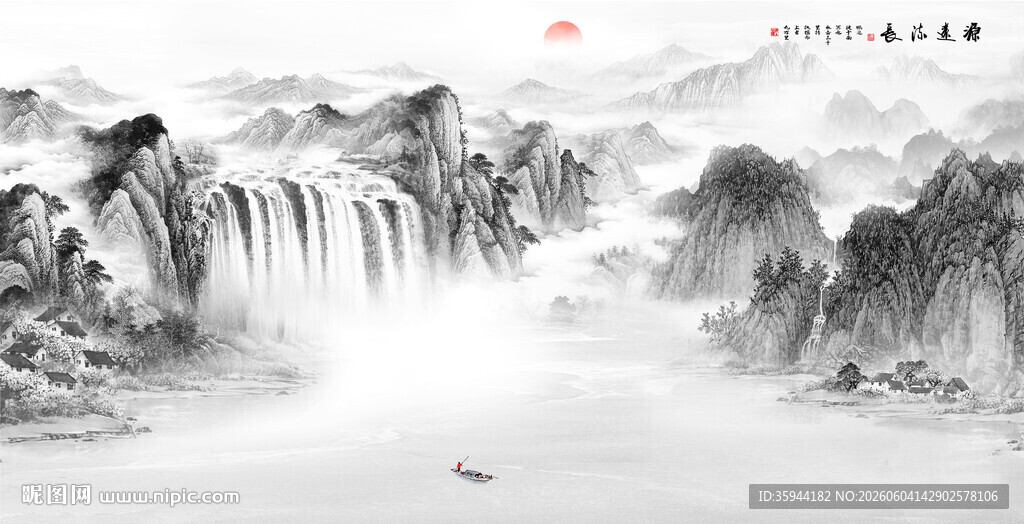 沙发水墨山水图