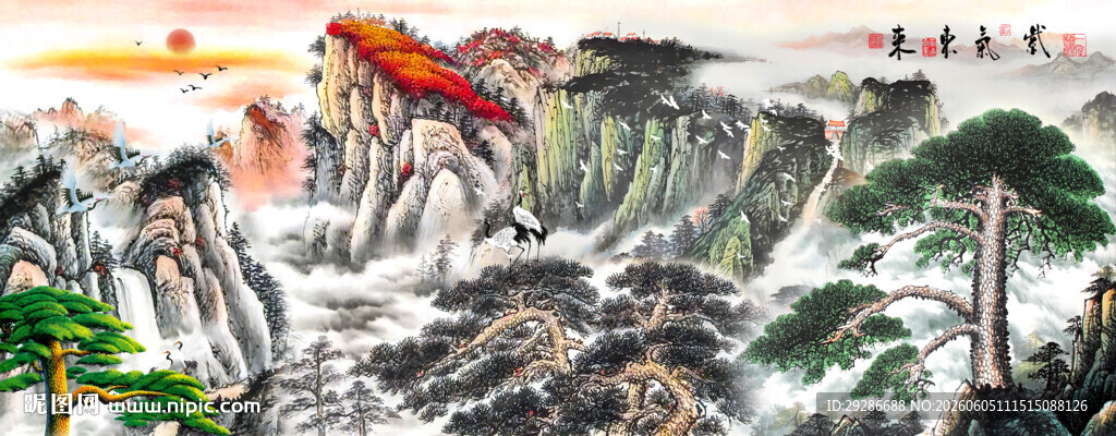 紫气东来国画