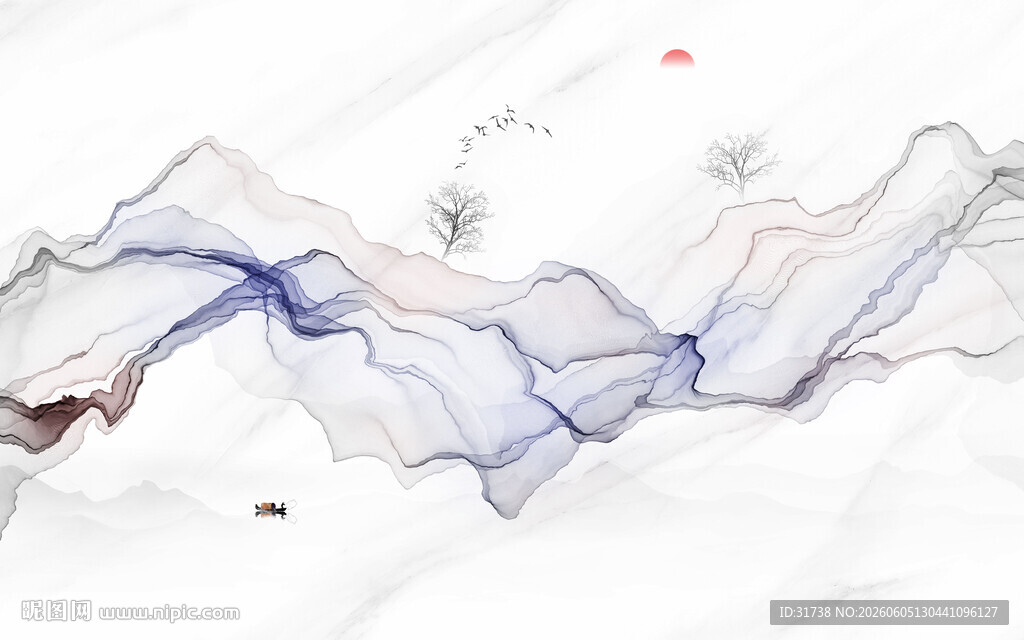 抽象水墨线条烟雾大理石山水画