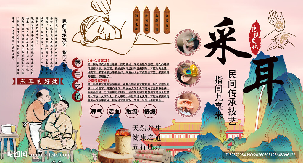 采耳养生背景墙