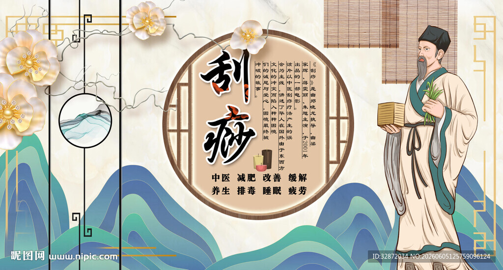 中医刮痧背景墙