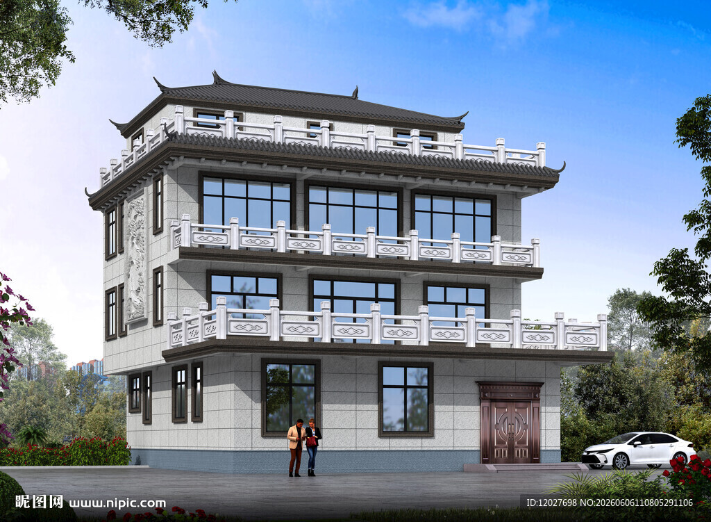 三层中式风格自建别墅