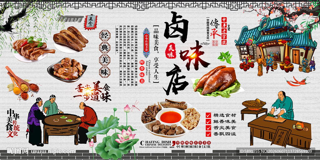 卤味店背景墙
