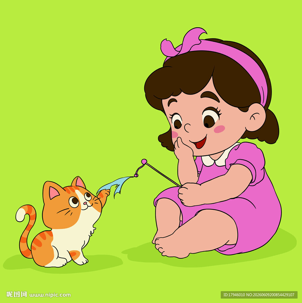 小女孩逗可爱猫咪玩耍