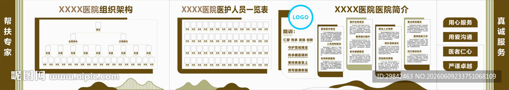 复古风信息图表模板医院文化墙