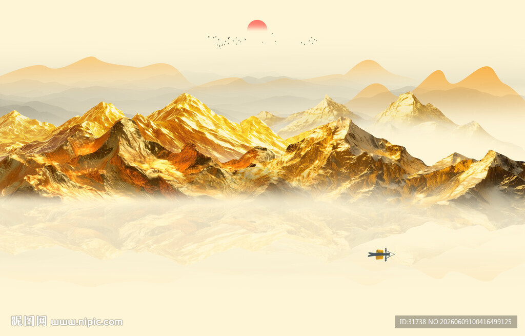 金山山水画背景墙