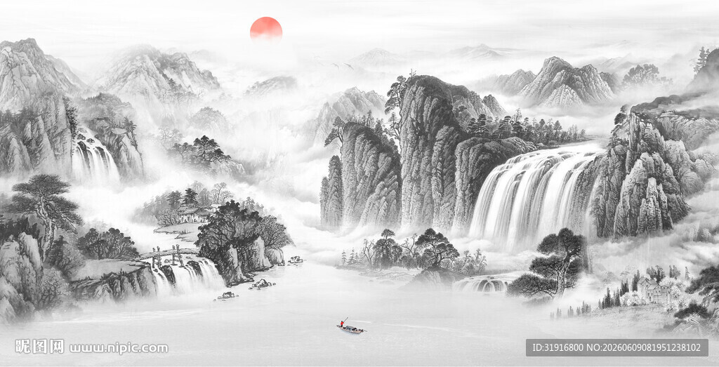 写意水墨山水画