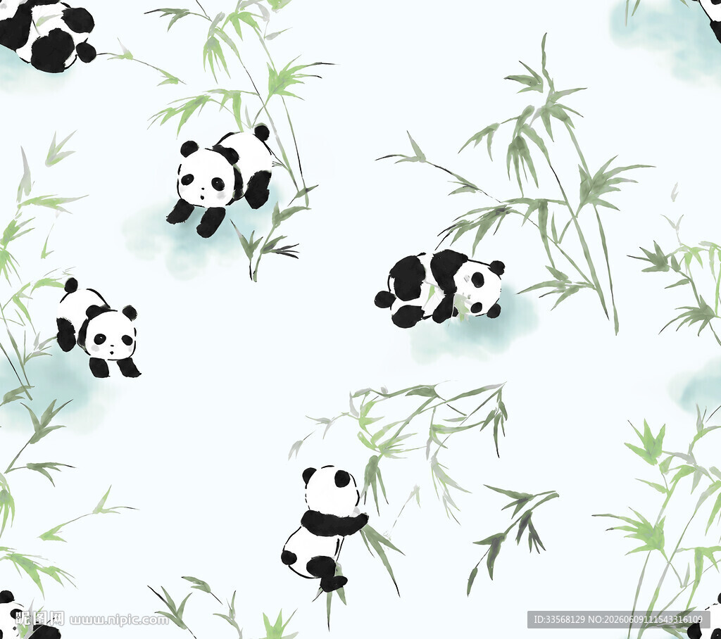 熊猫与翠竹的清新图案