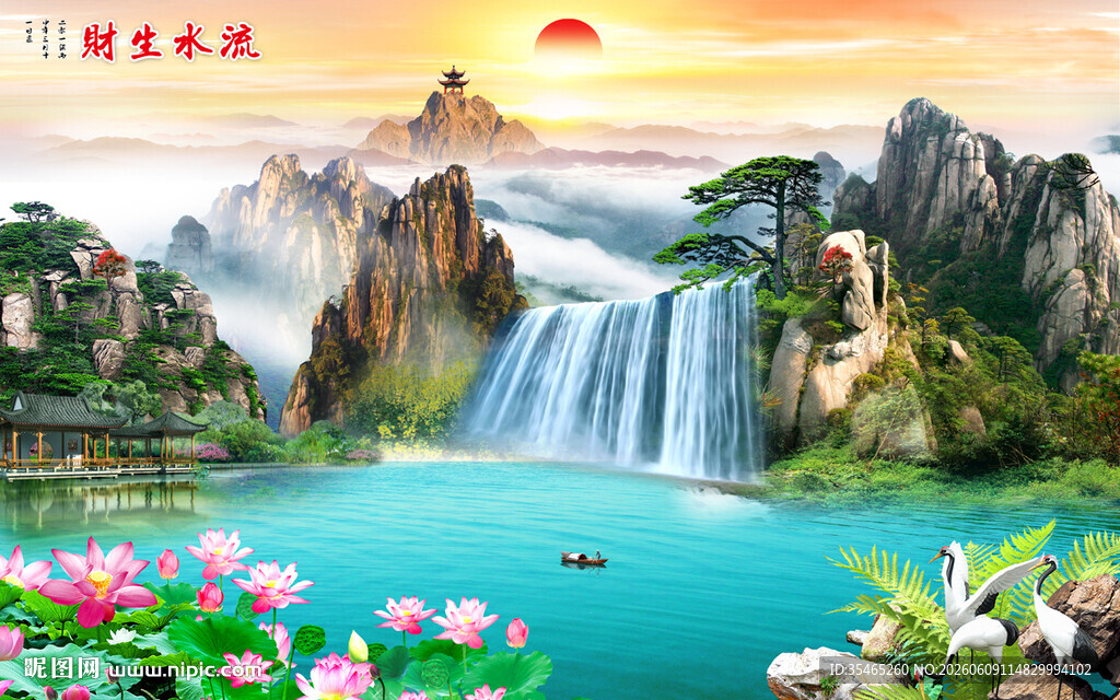旭日东升山水