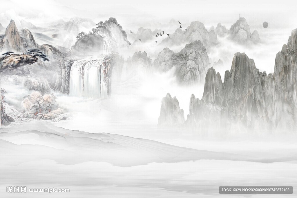 水墨山水意境图背景装饰画