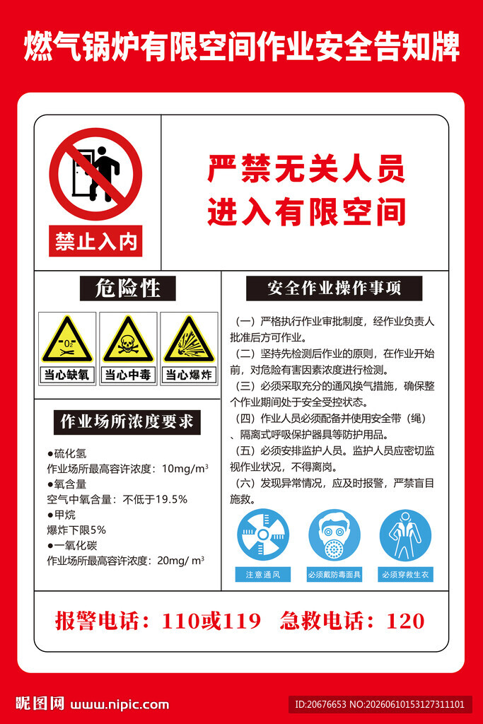 燃气锅炉有限空间作业安全告知牌