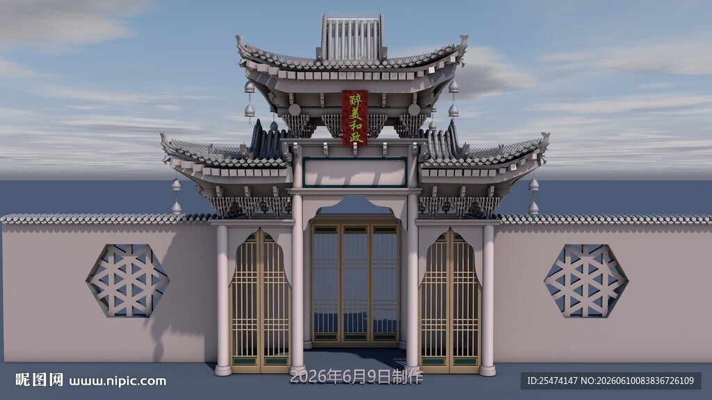 中式古典门楼建筑景观
