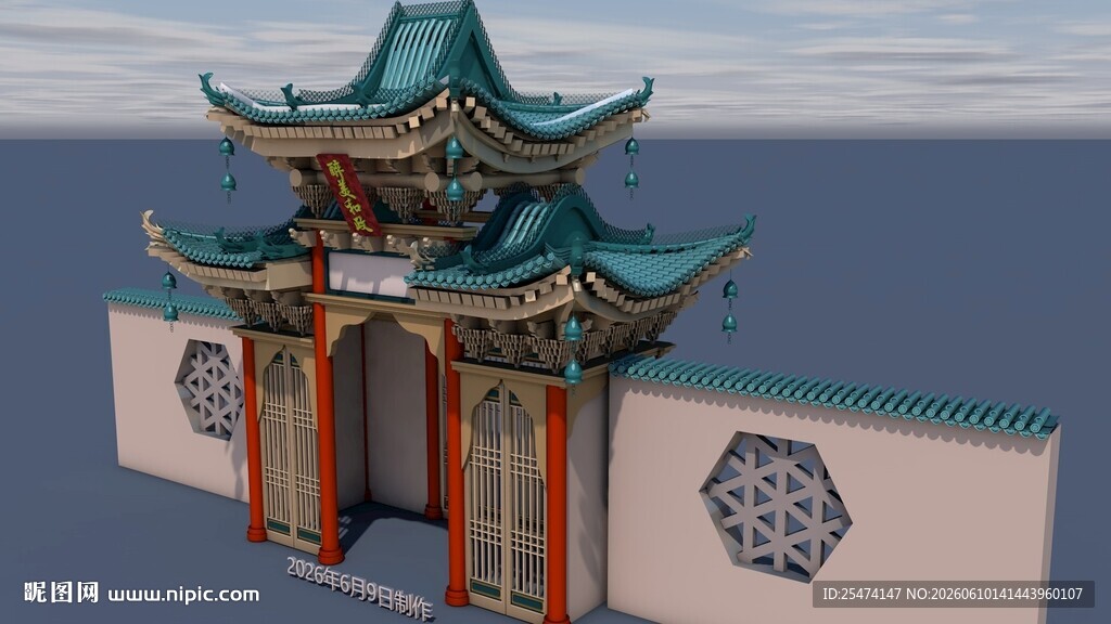 中式古典牌坊建筑模型